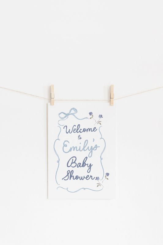 Hand Drawn Baby Boy Shower Welcome Sign Printable - Coquette Bows and Babes, Baby Boy Sprinkle Blue