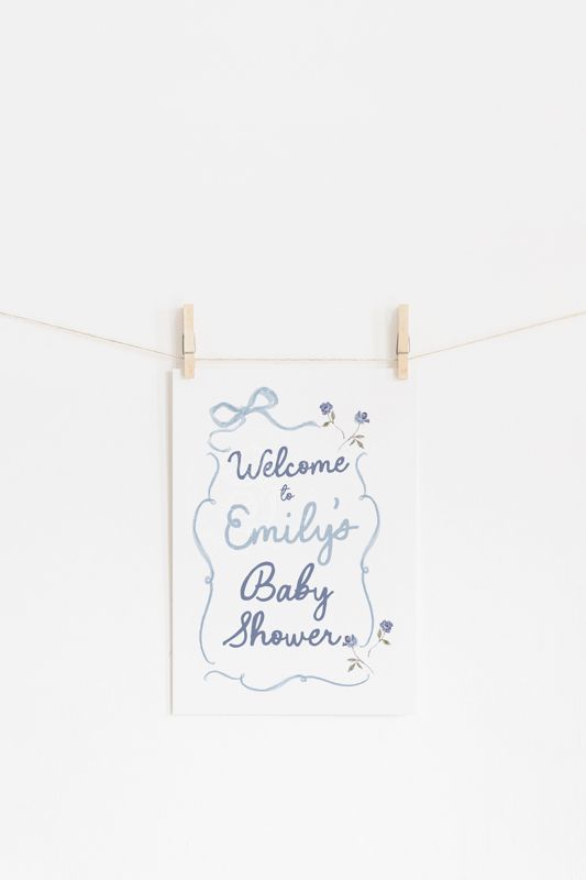 Hand drawn blue bow boy Baby Shower Welcome Sign - 18x24" welcome poster printed - sip and see - baby boy sprinkle (18x24 inches | Poster)