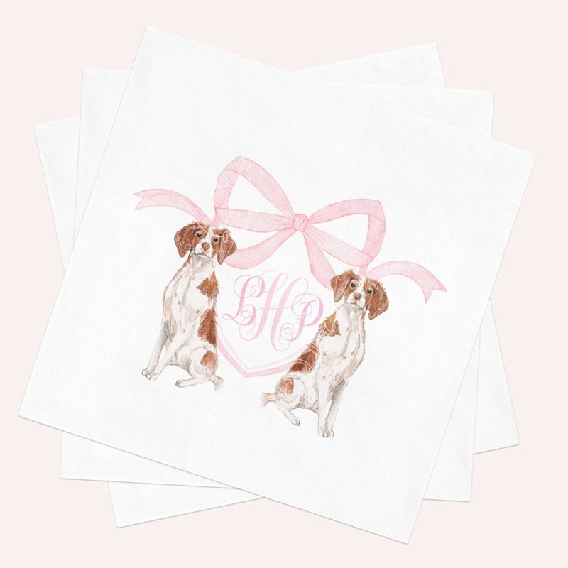 Brittany Spaniel Custom Napkins for Baby Girl Shower - Custom Paper Napkin - Monogram Cocktail Napkins for Baby Girl Sprinkle (100 Napkins (minimum order) | Cocktail - 4.75 inch square)