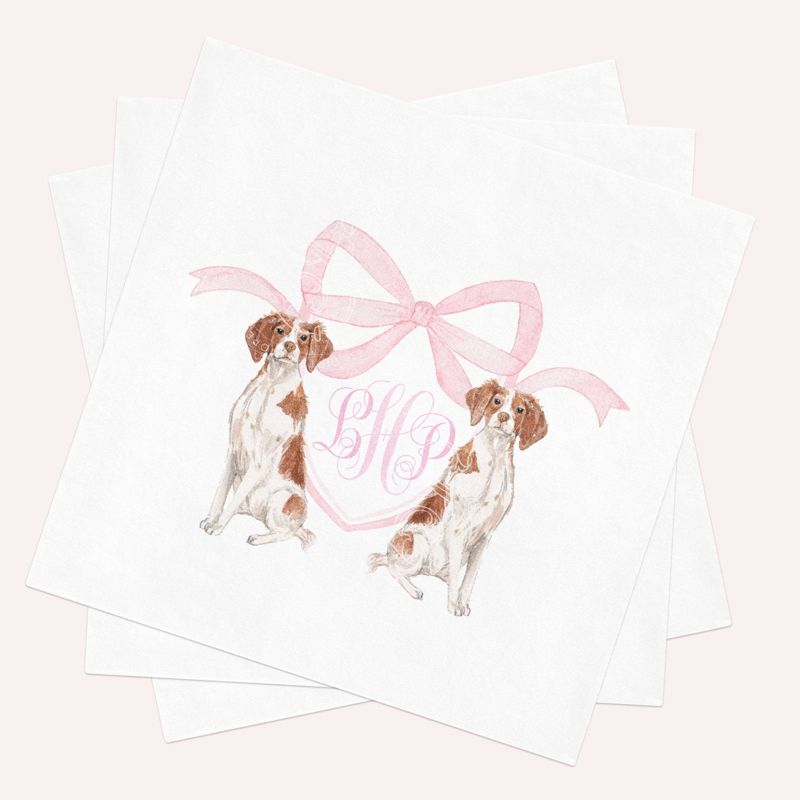 Brittany Spaniel Custom Napkins for Baby Girl Shower - Custom Paper Napkin - Monogram Cocktail Napkins for Baby Girl Sprinkle (100 Napkins (minimum order) | Cocktail - 4.75 inch square)