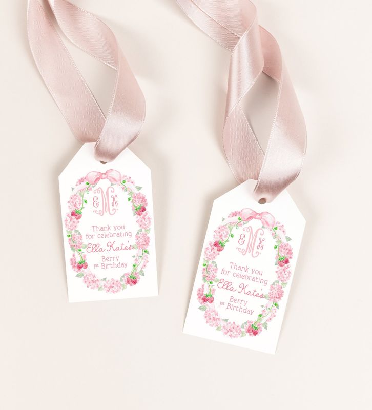 Berry 1st Birthday Party Favor Tag - Girl Strawberry Birthday Theme - Printable Favor tag