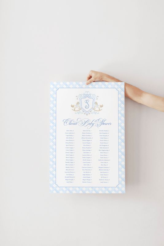 Seating Chart for Classic Rocking Horse Baby Boy Shower Sign Printed - Monogram Rocking Horse - Classic Baby Boy Sprinkle (18x24 inches, Poster)
