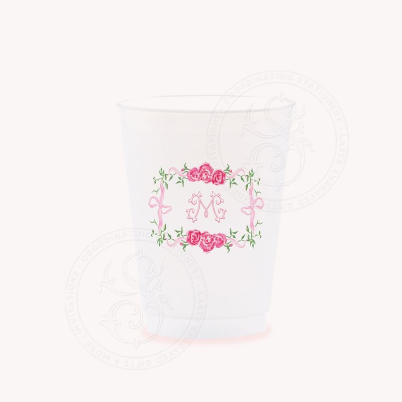 Party Cups with Fancy Pink Bow Custom Crest Baby Girl Shower Sprinkle Cups, 1st Birthday Party, Fancy Tea Party, Girl Birthday (25 cups (minimum))