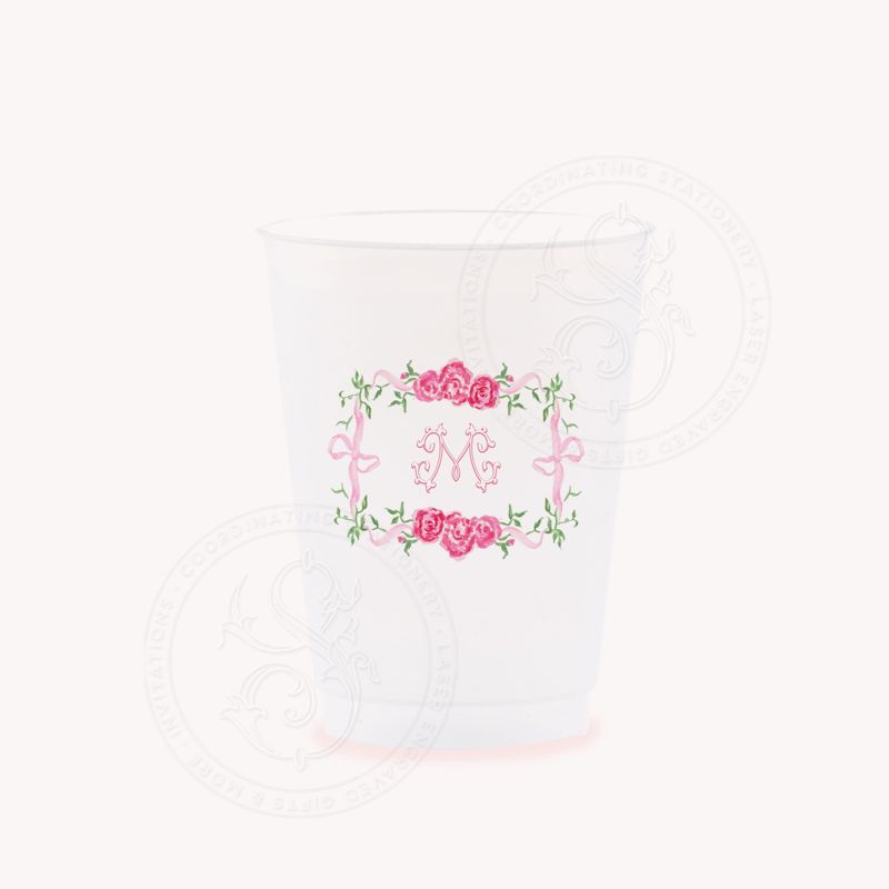 Party Cups with Fancy Pink Bow Custom Crest Baby Girl Shower Sprinkle Cups, 1st Birthday Party, Fancy Tea Party, Girl Birthday (25 cups (minimum))