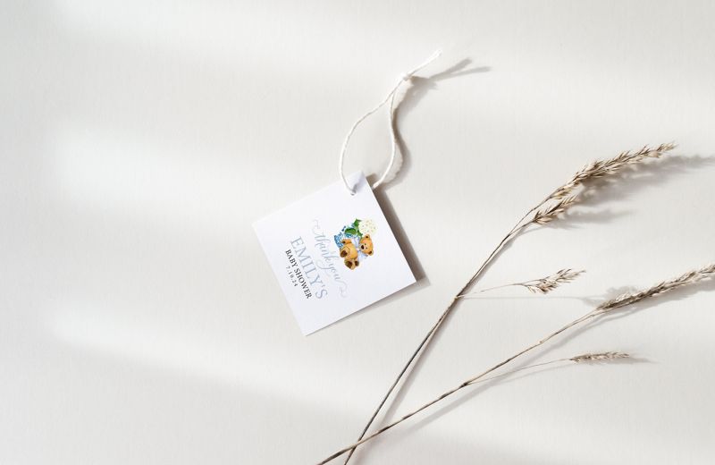 Ginger Jar Teddy Bear Favor Tag - Baby Shower Favor - It's a Boy - Little Cub - Baby Boy - Chinoiserie Hydrangea - Teddy Bear Baby Shower (20 printed notes)