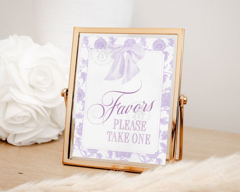 Favors Sign for Girl Baby Shower Printable with Purple bow - Printable 8x10 - Baby Girl Sprinkle