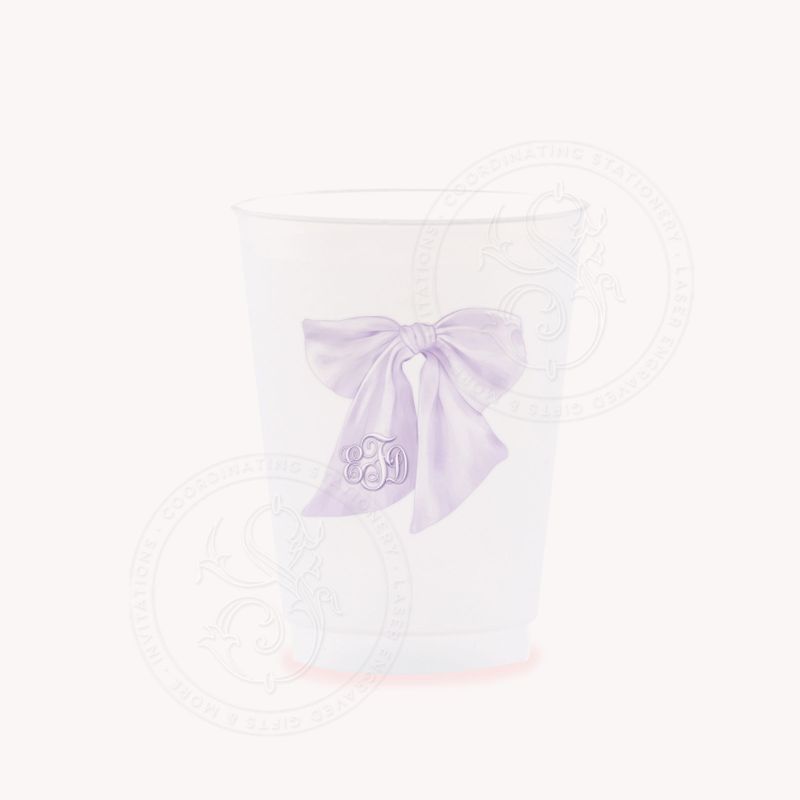 Personalized Purple Bow Party Cups for Baby Girl Shower Sprinkle, 1st Birthday Party, Fancy Party Bridesmaids Luncheon Shes tying the knot (5 Cups)