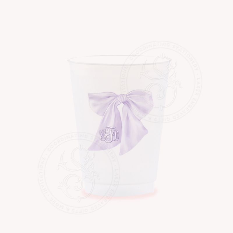 Personalized Purple Bow Party Cups for Baby Girl Shower Sprinkle, 1st Birthday Party, Fancy Party Bridesmaids Luncheon Shes tying the knot (5 Cups)
