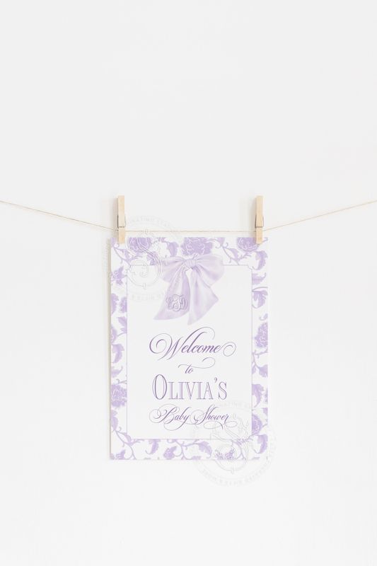 Printed Lilac Bow with Toile Chinoiserie Baby Shower Welcome Sign - 18 x 24" welcome poster - sip and see - baby sprinkle (18x24 inches | Poster)
