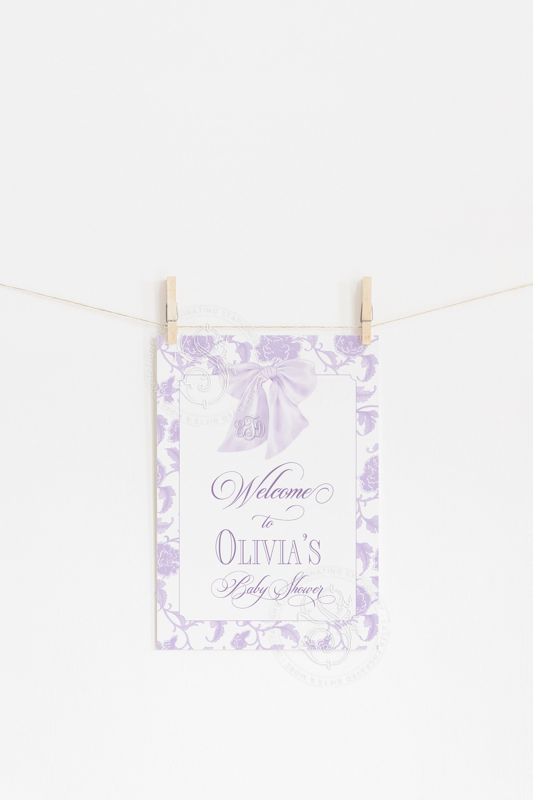Printed Lilac Bow with Toile Chinoiserie Baby Shower Welcome Sign - 18 x 24" welcome poster - sip and see - baby sprinkle (18x24 inches | Poster)