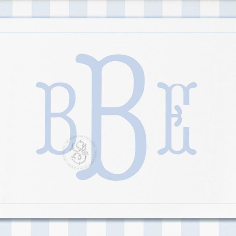 Nursery Monogram Boy Blue Gingham Wall Art - Printed Monogram Boy Room Decor - Baby Boy Nursery - Nursery Picture for Boy (5x7 inches | Landscape)