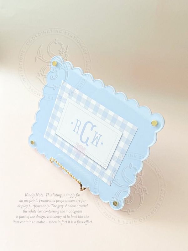 Nursery Monogram Boy Blue Gingham Wall Art - Printed Monogram Boy Room Decor - Baby Boy Nursery - Nursery Picture for Boy (5x7 inches | Landscape)