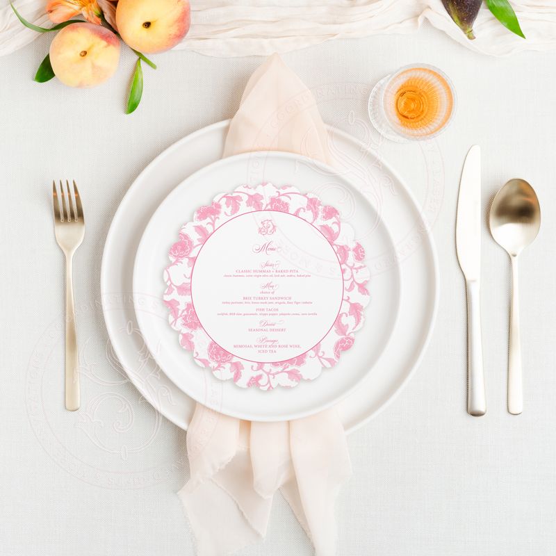 Printable Menu Cards for Pink Toile Chinoiserie Bridal Shower, Bridal Tea Menu Card, Bridesmaids Luncheon Printable Menu, Baby Shower Menu Cards