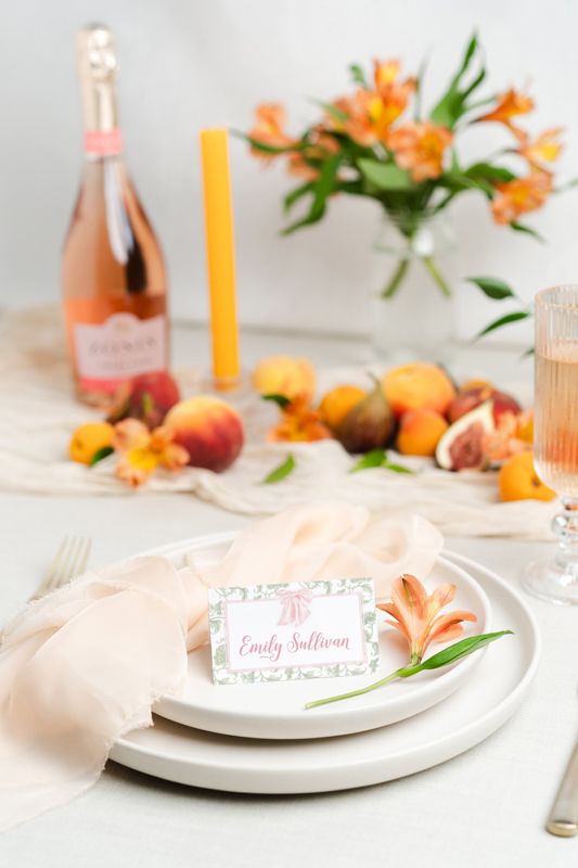 Printed Escort Cards for Pink Bow Baby Girl Shower - Pink and Sage Bow Ribbon Watercolor Place Cards - Personalized Seating Cards (10 escort cards)