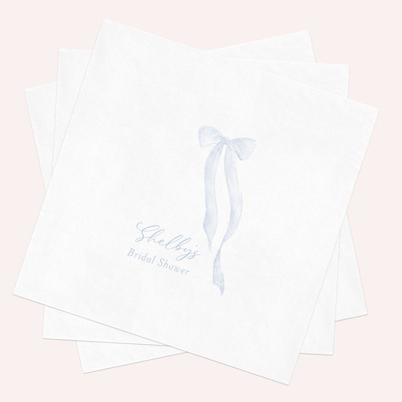 Blue Bow Bridal Shower or Baby Shower Napkins Napkins Personalized Custom Cocktail Napkins for Party (100 Napkins (minimum order) | Cocktail - 4.75 inch square)