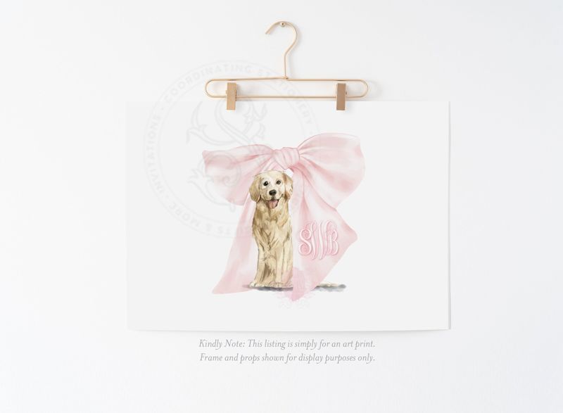 Girl Monogram Wall Art for Nursery with Golden Retriever Printed Monogram Girl Room Decor Baby Girl Nursery - Pink Bow Monogram Print (5x7 inches | Landscape)
