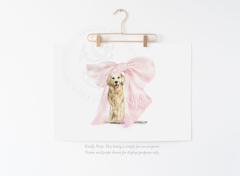 Girl Monogram Wall Art for Nursery with Golden Retriever Printed Monogram Girl Room Decor Baby Girl Nursery - Pink Bow Monogram Print (5x7 inches | Landscape)