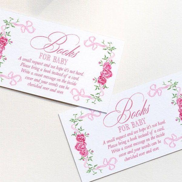 Books for Baby Insert Cards for Girl Baby Shower Printed - Pink Flowers and Bows (20 printed cards)