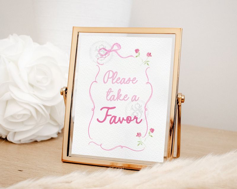 Hand drawn Favors Sign for Baby Girl Shower Printable - Printable 8x10 - Baby Girl Sprinkle