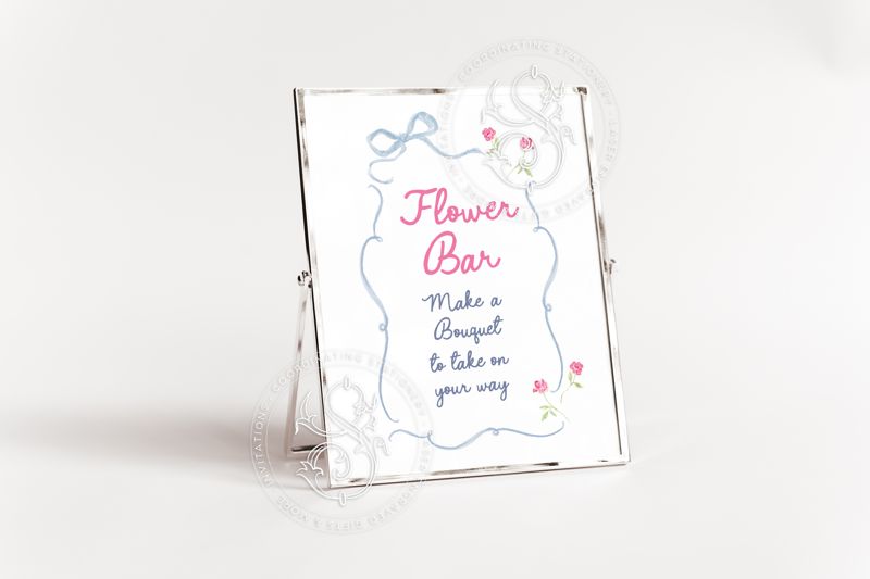 Hand drawn Flower Bar Sign for Gender Neutral Baby Shower Printable - Printable 8x10 - Baby Girl Sprinkle