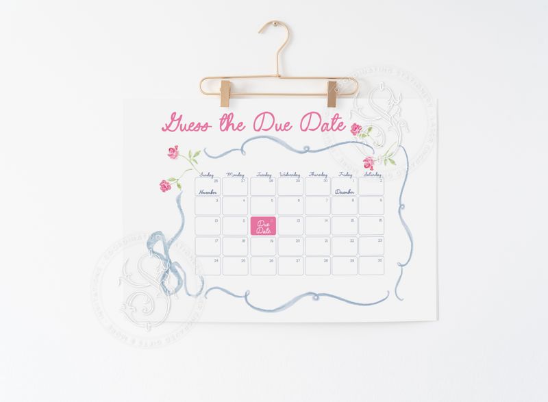 Hand drawn Guess the Due Date Game Sign for Gender Neutral Baby Shower Printable - Printable 20x16 - Baby Girl Sprinkle