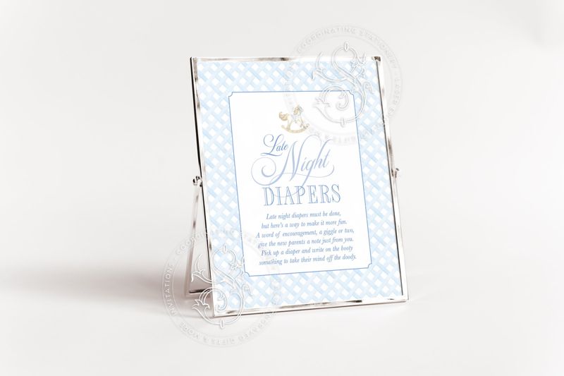 Printable Late Night Diaper Sign for Rocking Horse Boy Baby Shower, Baby boy Sprinkle Signage, 8x10 printable sign