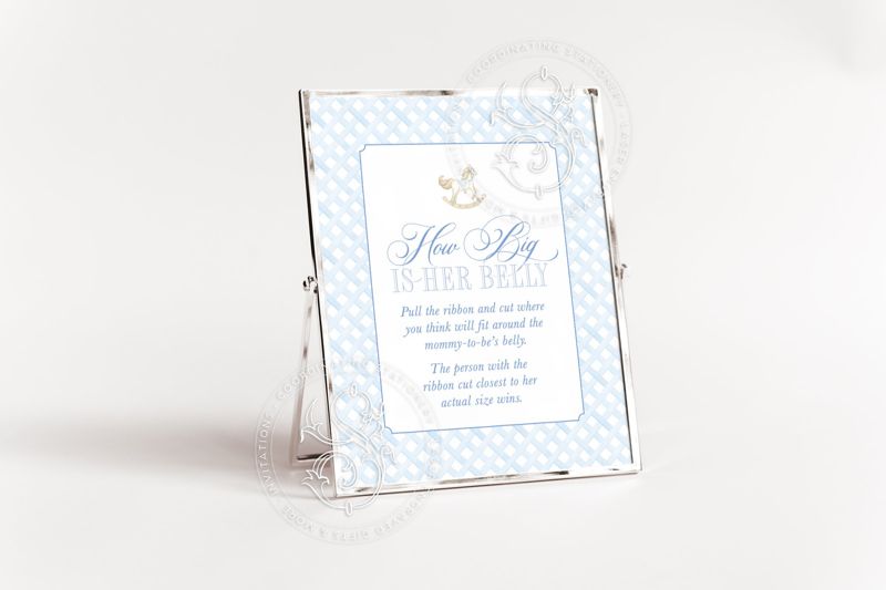 Measure The Belly Game Sign for Rocking Horse Baby Boy Shower Printable 8x10" - Baby Sprinkle Boy