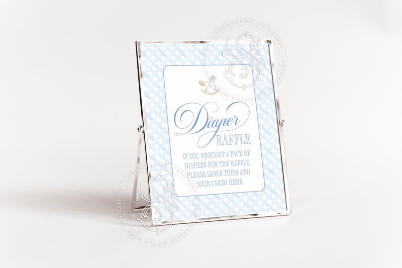 Printable Rocking Horse Diaper Raffle Sign for Boy Baby Shower - Printable 8x10 - Boy Baby Sprinkle Blue