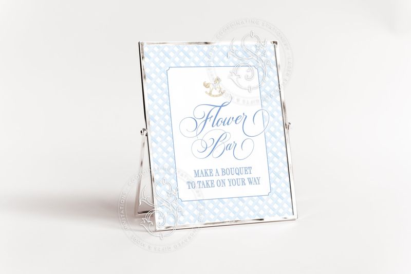 Flower Bar Sign for Rocking Horse Baby Boy Shower or Sprinkle Printable 8x10 - Preppy Traditional Baby Boy shower
