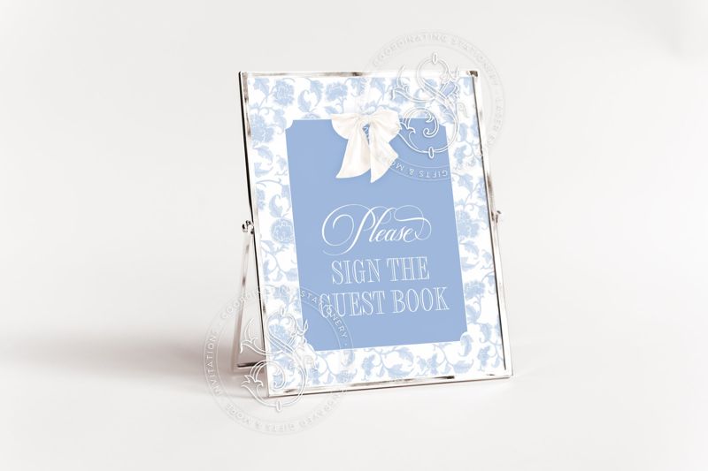 Guest book Sign for Blue Toile Bow Boy Baby Shower Printable 8x10