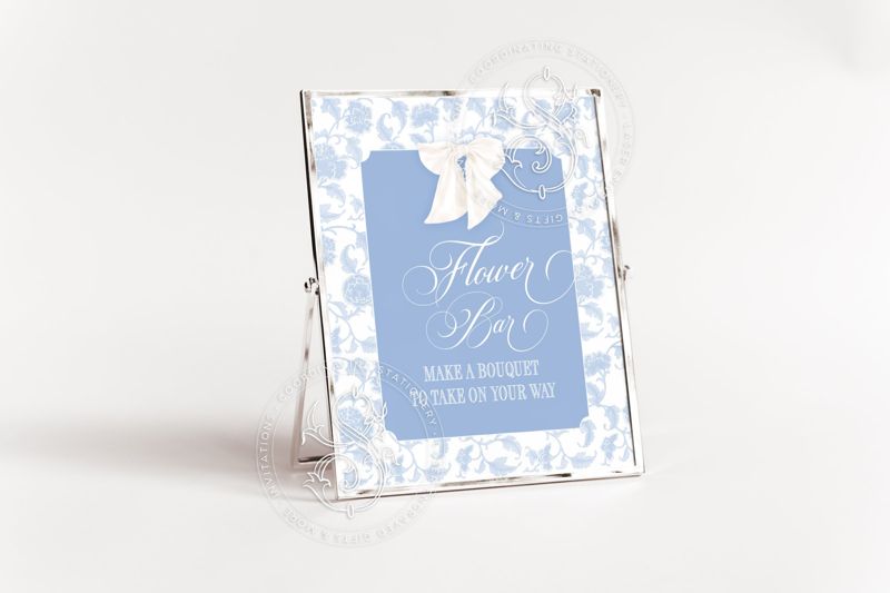 Flower Bar Sign for Blue Toile Baby Boy Shower or Sprinkle Printable 8x10 - Preppy Traditional Baby Boy shower