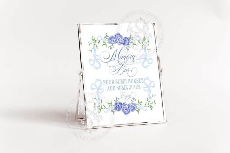 Mimosa Bar Sign for BoyBaby Shower Printable with Blue Bow and flowers - Printable 8x10 - Baby Boy Sprinkle
