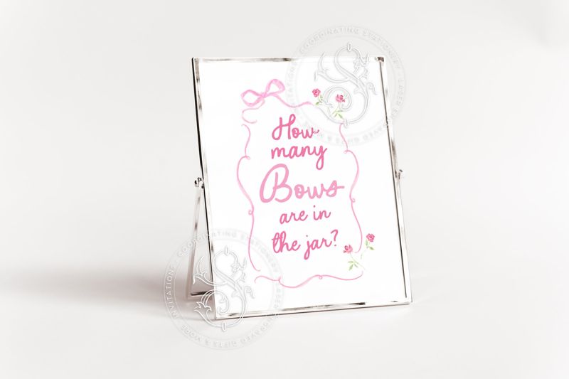 Guess How many Bows Sign for Girl Baby Shower Printable with Hand Drawn Pink Bow - Printable 8x10 - Baby Girl Sprinkle
