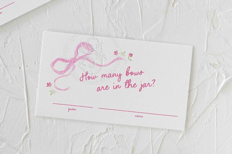 Hand Drawn Bow Girl Baby Shower Printed Game Cards - How many Bows? OR How Big is Mom's Belly? (20 printed cards, Mom's Belly?)