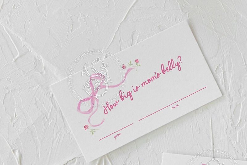 Hand Drawn Bow Girl Baby Shower Printed Game Cards - How many Bows? OR How Big is Mom's Belly? (20 printed cards, Mom's Belly?)