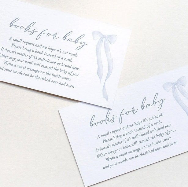 Boy Baby Shower Book Request Insert Cards Printed with Watercolor Blue Bow - Baby Boy Sprinkle - Bring a book instead of a card (20 printed cards)