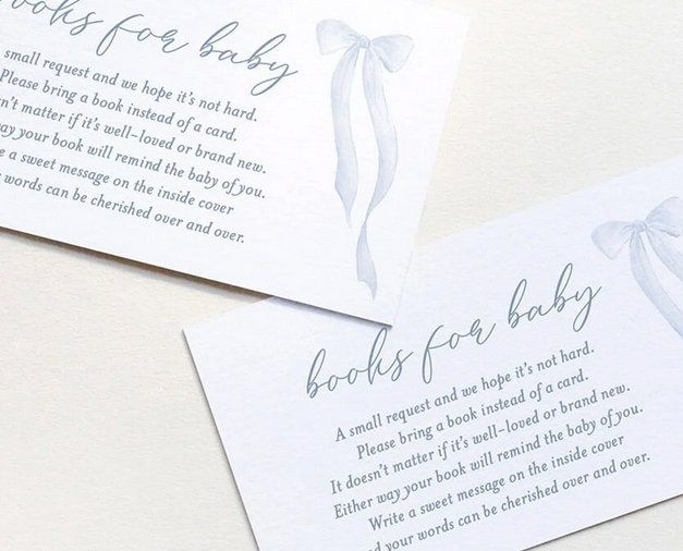Boy Baby Shower Book Request Insert Cards Printed with Watercolor Blue Bow - Baby Boy Sprinkle - Bring a book instead of a card (20 printed cards)