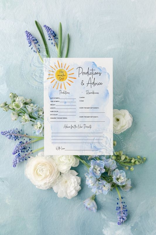 INSTANT DOWNLOAD - Predictions and Advice Baby Shower Game - Sunshine Here Comes the Sun Boy Baby Shower - Baby Boy Sprinkle Printable