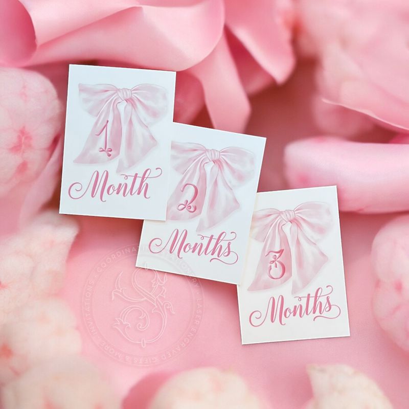 Baby Girl Milestone Cards Printed - Baby Gift - New Mom - Baby Shower Gift Ideas - Baby Month Cards - Keepsake Memories - Fancy Pink Bow