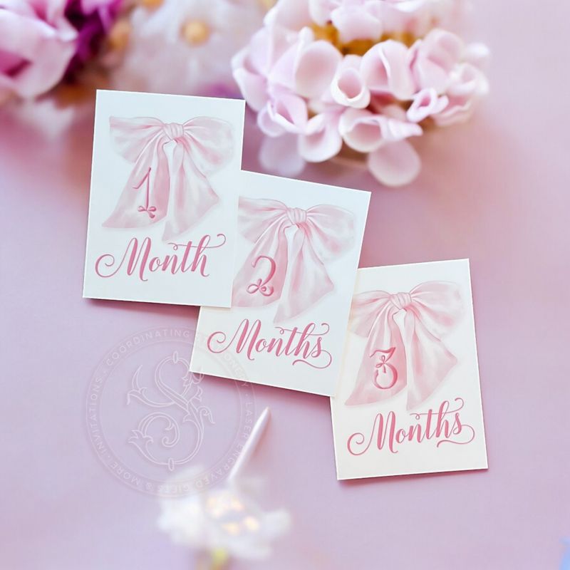 Baby Girl Milestone Cards Printed - Baby Gift - New Mom - Baby Shower Gift Ideas - Baby Month Cards - Keepsake Memories - Fancy Pink Bow