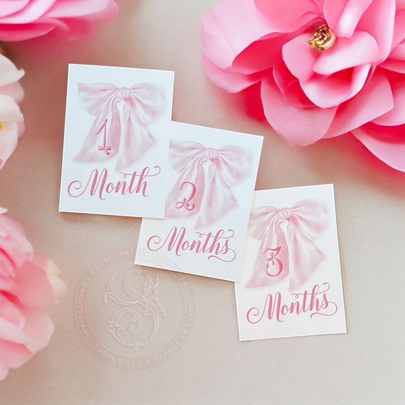 Baby Girl Milestone Cards Printed - Baby Gift - New Mom - Baby Shower Gift Ideas - Baby Month Cards - Keepsake Memories - Fancy Pink Bow