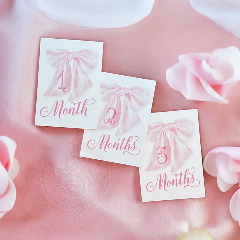 Baby Girl Milestone Cards Printed - Baby Gift - New Mom - Baby Shower Gift Ideas - Baby Month Cards - Keepsake Memories - Fancy Pink Bow
