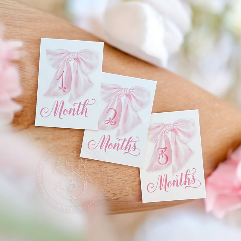 Baby Girl Milestone Cards Printed - Baby Gift - New Mom - Baby Shower Gift Ideas - Baby Month Cards - Keepsake Memories - Fancy Pink Bow