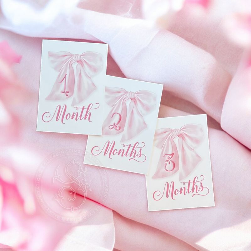 Baby Girl Milestone Cards Printed - Baby Gift - New Mom - Baby Shower Gift Ideas - Baby Month Cards - Keepsake Memories - Fancy Pink Bow