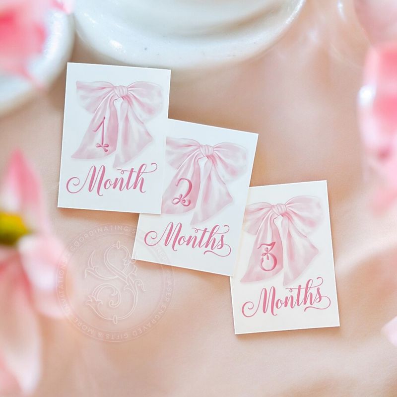 Baby Girl Milestone Cards Printed - Baby Gift - New Mom - Baby Shower Gift Ideas - Baby Month Cards - Keepsake Memories - Fancy Pink Bow