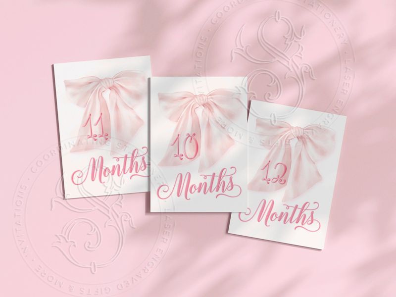 Baby Girl Milestone Cards Printed - Baby Gift - New Mom - Baby Shower Gift Ideas - Baby Month Cards - Keepsake Memories - Fancy Pink Bow