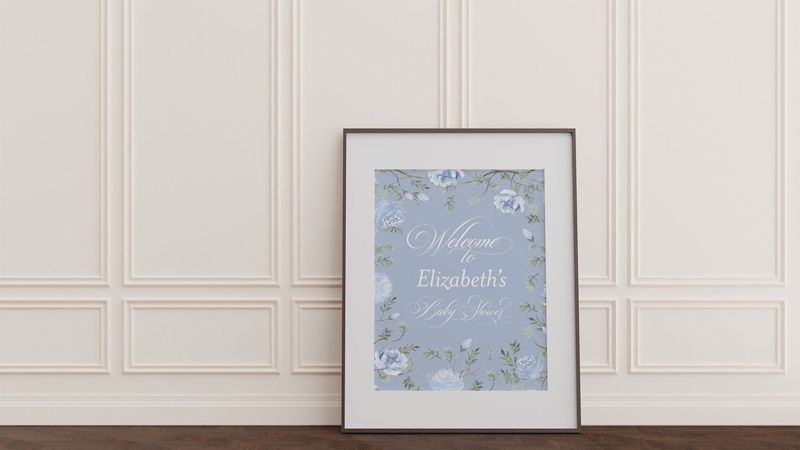 Baby Boy Shower Welcome Sign Printed - Blue and White Floral - Classic Baby Boy Sprinkle Signage - Printed 18x24" Welcome Poster (18x24")