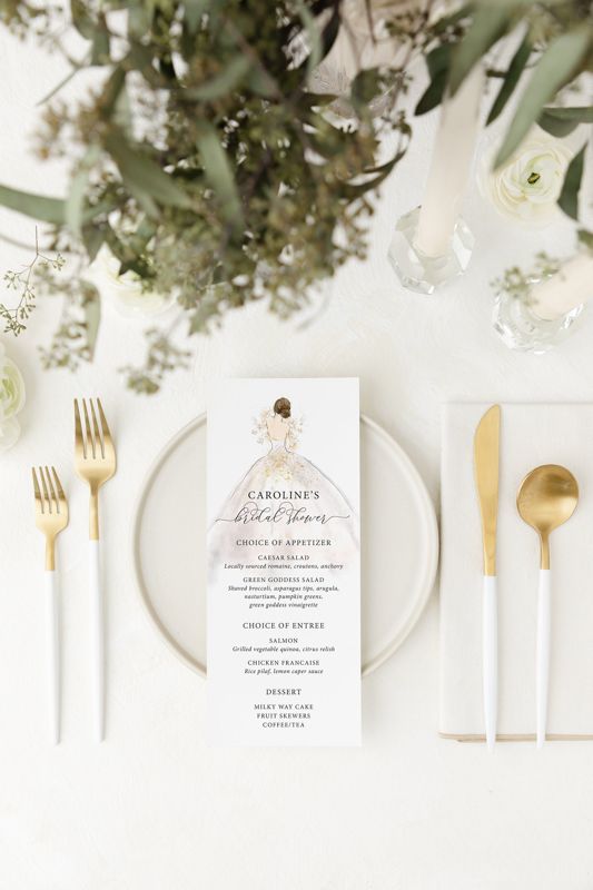 Menu Cards Printed for Bridal Shower, Garden Party, Bridesmaid Luncheon, Brunch and Bubbly, Bridal Tea (JPG one per page | blonde)
