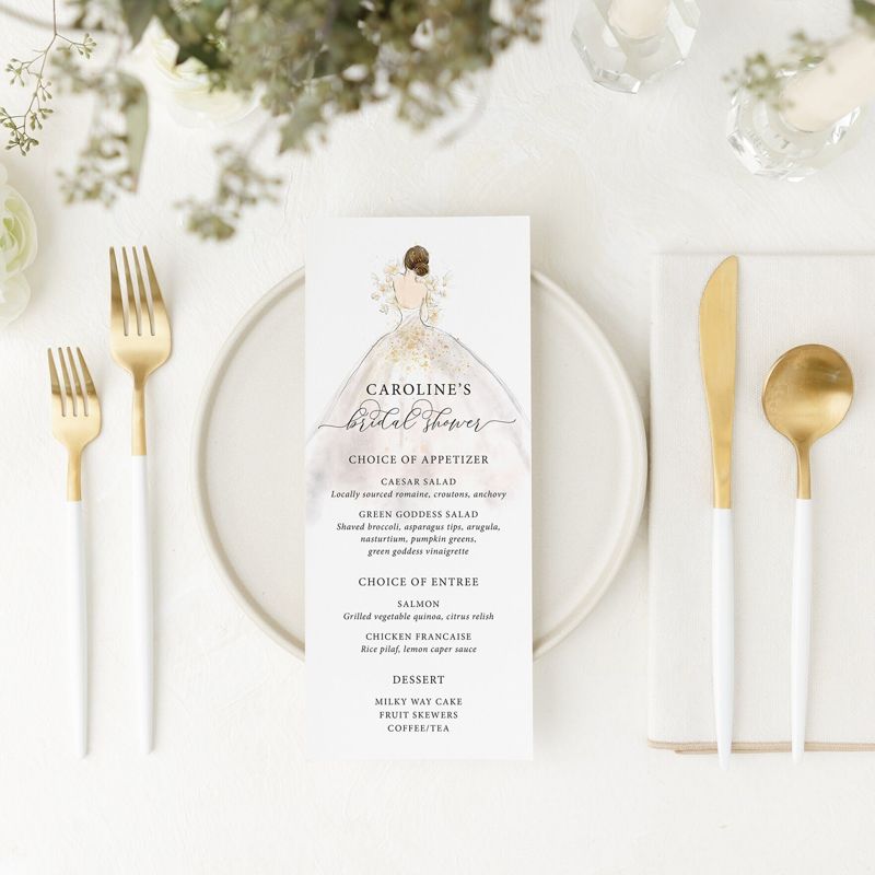 Menu Cards Printed for Bridal Shower, Garden Party, Bridesmaid Luncheon, Brunch and Bubbly, Bridal Tea (JPG one per page | blonde)