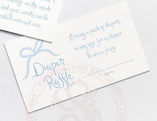 Hand Drawn Blue Bow Baby Boy Shower Diaper Raffle Insert Cards Printed, Book Request Insert Card (20 printed cards | Diaper Raffle Ticket)